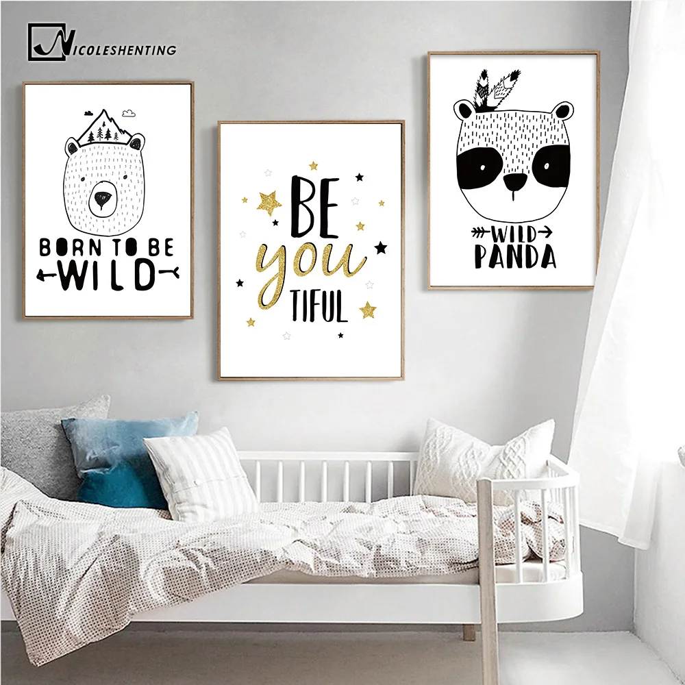 Motivation Zitate Poster Druckt Bär Panda Poster Schwarz Weiß Leinwand Kunst Malerei Kindergarten Wand Bild Baby Schlafzimmer Dcoration in Motivation Zitate