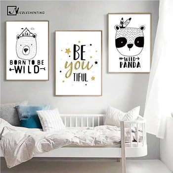 

Motivational Quotes Posters Prints Bear Panda Poster Black White Canvas Art Painting Nursery Wall Picture Baby Bedroom Dcoration