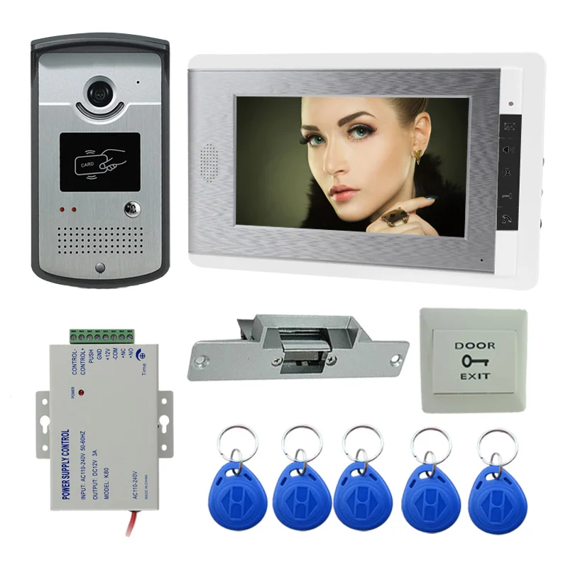 Best Intercom wired 7 inch Color RFID Video Door Phone Intercom Doorbell Access Entry System for home with Night Vision Camera