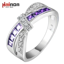 cross finger ring for lady paved cz zircon luxury hot Princess women Wedding Engagement Ring purple pink color jewelry