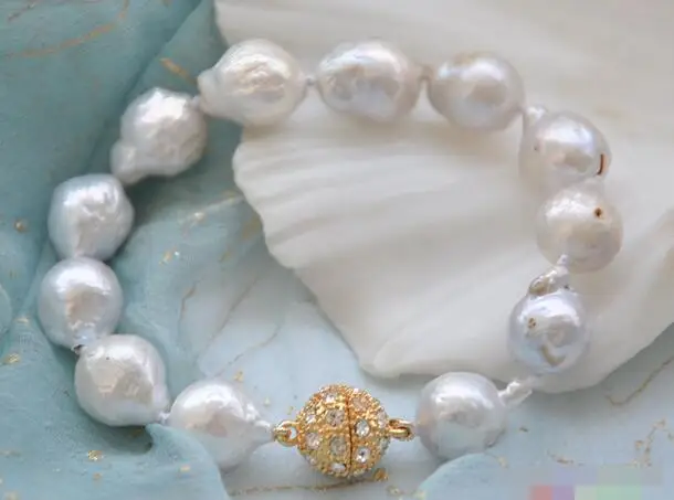 

FREE SHIPPING>>>@@ 3731 white almost round KESHI REBORN PEARL bracelet