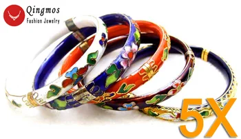 

Qingmos Wholesale 5 Different Color Cloisonne Enamel Bangles Bracelets for Women Cuff Handwork China Feature Bracelet-who147