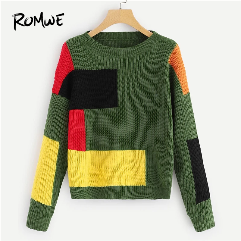 ROMWE Color Block Jumper Sweaters Fashion 2018 Women Sweater Tops Womens Casual Autumn Winter Long Sleeve Clothing Pullovers ROMWE Color Block Jumper Sweaters Fashion 2018 Women Sweater Tops Womens Casual Autumn Winter Long Sleeve Clothing Pullovers