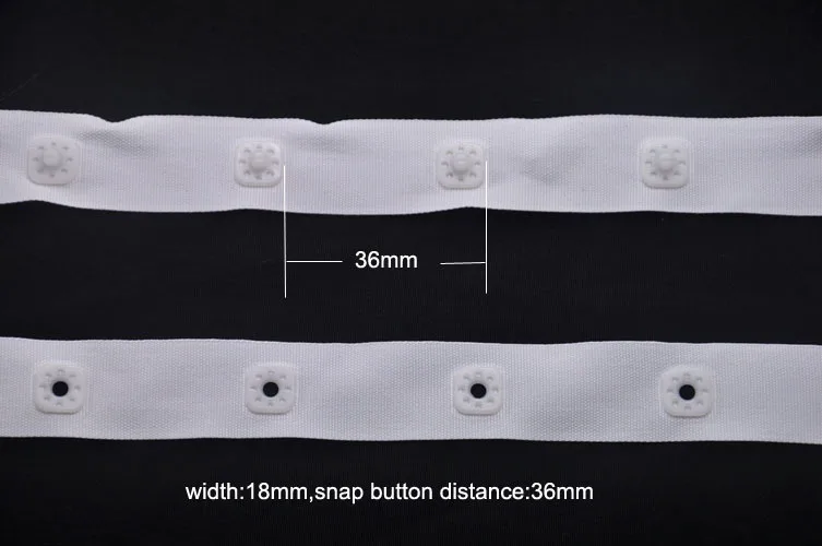 White Plastic Snap Tape (width18mm,snap Distance36mm),100 Polyester Tape,square Button