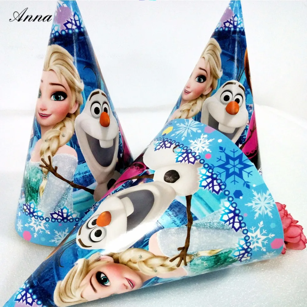 

6pcs /bag Princess Anna Elsa Cap Theme Party Kid Happy Birthday Decoration Theme Party Supplies Party Supplies Set