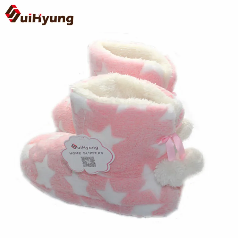 Suihyung/женская зимняя теплая флисовая домашняя обувь; Домашние плюшевые тапочки со звездами; домашняя обувь с помпонами; домашняя обувь без шнуровки; Mejur Botas