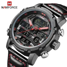 Relogio Masculino NAVIFORCE мужские часы Топ люксовый бренд натуральная кожа Miliary двойной светодиодный дисплей водонепроницаемые спортивные наручные часы