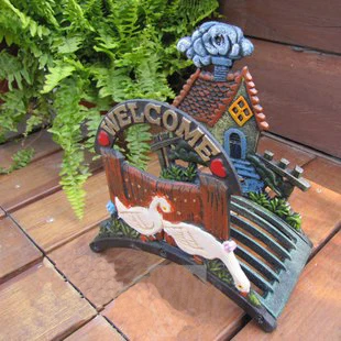 

Garden Hose Storage Wrought Iron Welcome Ducks Metal Garden Hose Hanger Stand for Cottage Home House Vintage Gardening Country