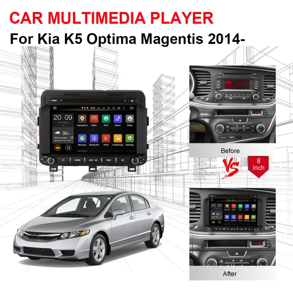 Top 2 Din Android 8.0 Octa Core 4GB+32GB Car DVD PC Player For Kia K5 Optima Magentis 2014- Radio Stereo GPS Navigation WIFI 4G LTE 3