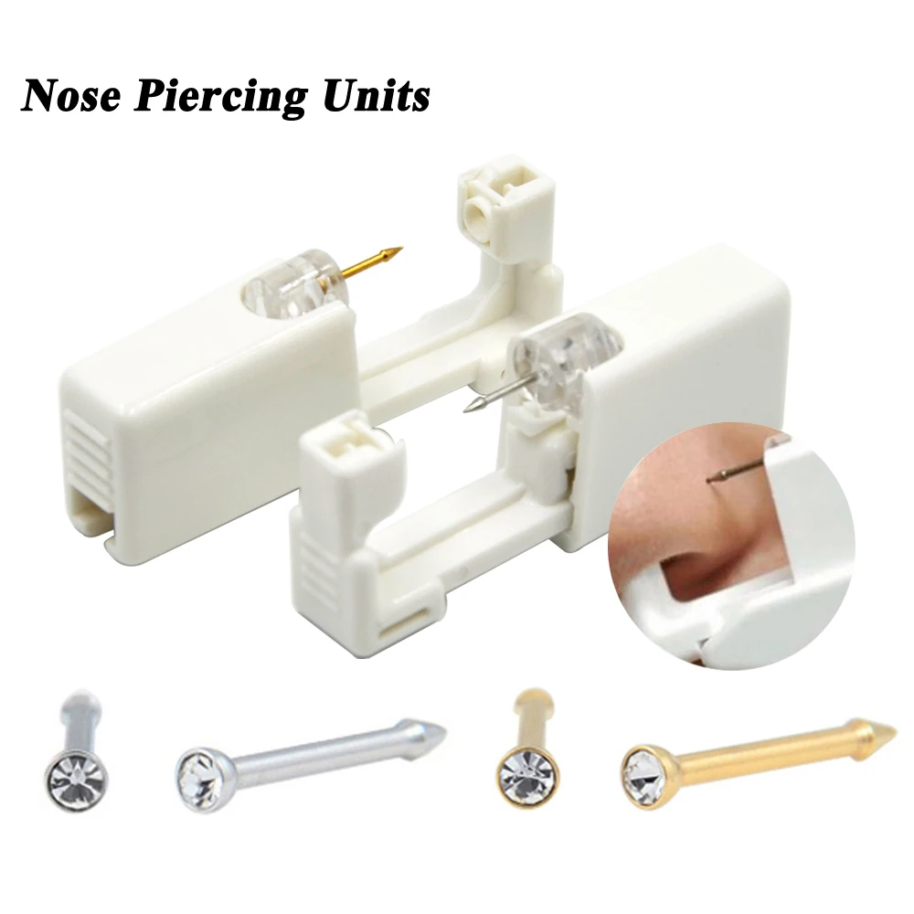 

2 Piece Nose Piercing Units CZ Crystal Stud Nose Ring Ear Helix Tragus Cartilage Earring Stud Piercing Gun Kit Tools