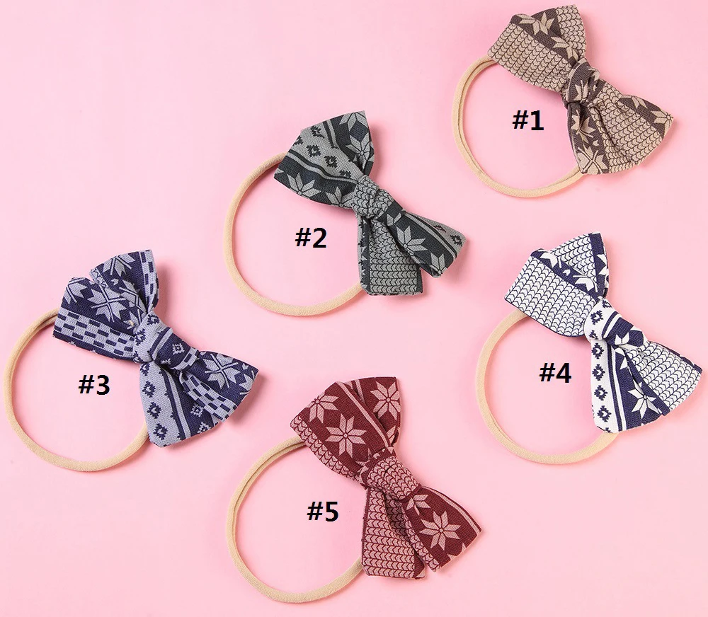 

36pc/lot Newborn Cotton Fabric Bows Headbands For cute Children Girls Leaves Print Hair Bow With Thin Nylon Headband