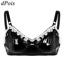 Мужской сексуальный топ с бюстгальтером, бикини, неженкий гей, мягкие кожаные кружевные топы на тонких бретелях, купальник, сексуальный милый купальник, черный, Wetlook, пляжная одежда