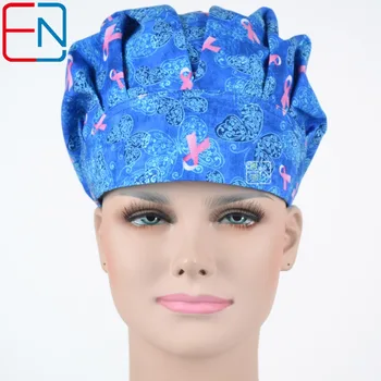 

Hennar Women Surgical Scrub Bouffant Hats Cotton Blue Print Medical Hospital Pet Clinic Cap Adjustable Nurse Scrub Hat Masks