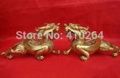

Pair Chinese Bronze Unicorn Pixiu *2 Figure Statue 7"L each