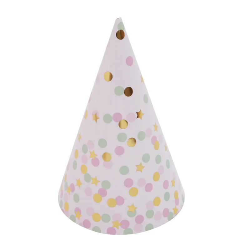 

6pcs Rose Gold Foil Dot Paper Hats Birthday Wedding Party Decor Table Decoration Tableware Rose Gold Foil