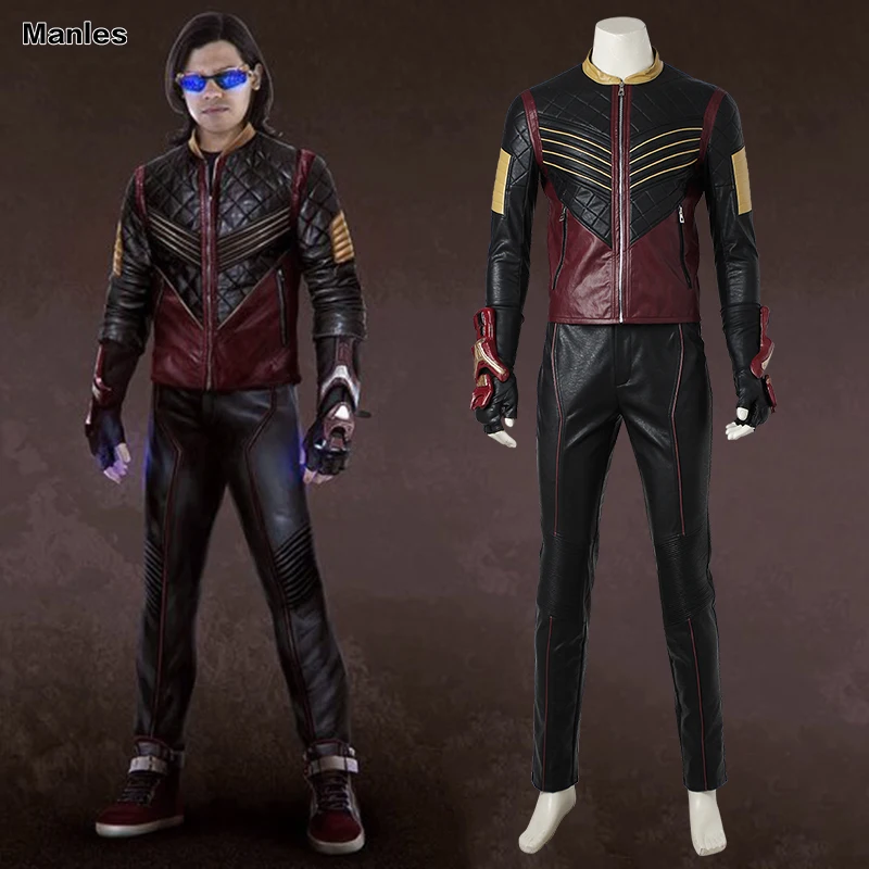 

The Flash Vibe Cosplay Costume Superhero Vibe Outfit Halloween Carnival Suit Full Set Adult Men Leather Jacket Pants Tailored
