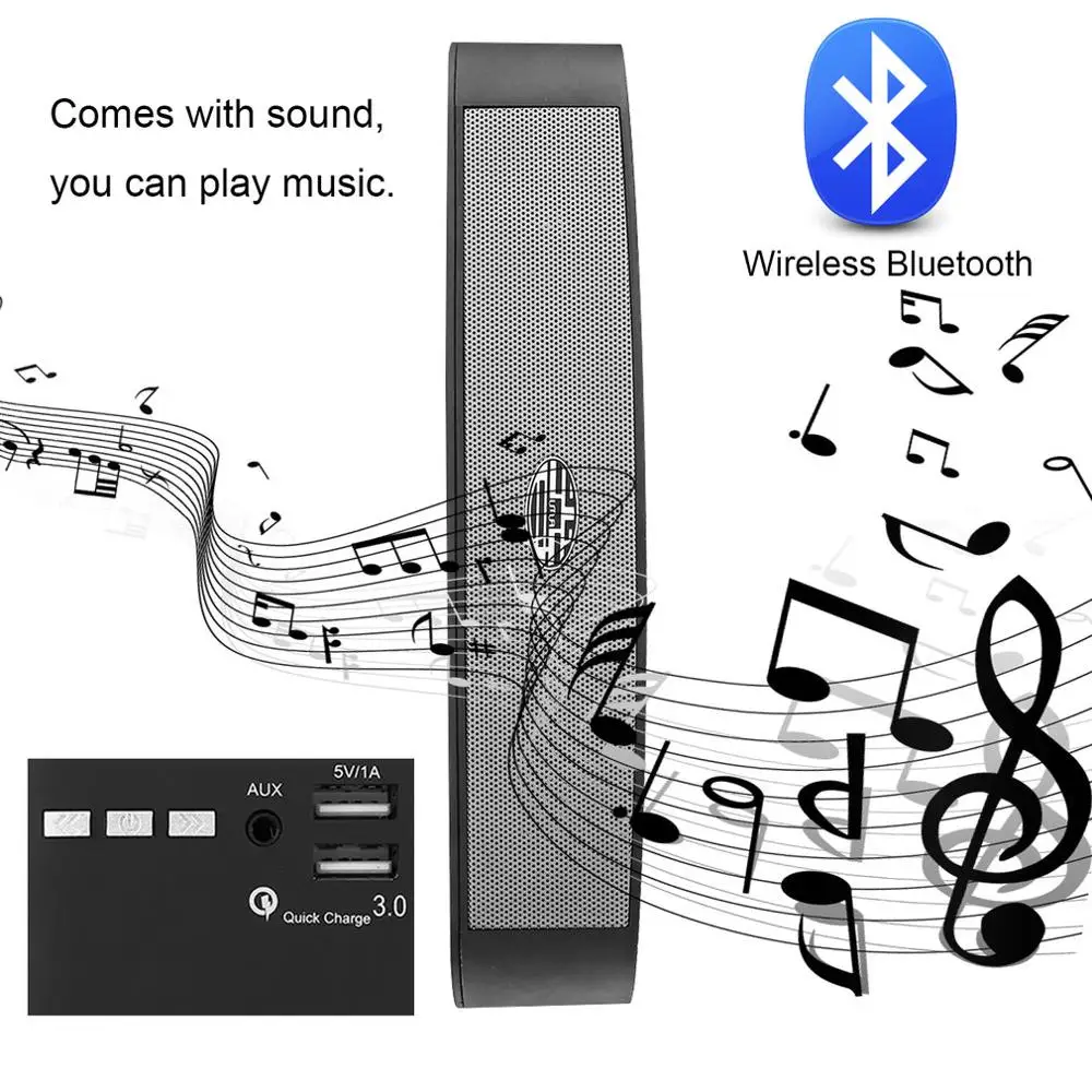 

Black Portable Mini QC3.0 Smart Charging Multi Media Music Power With 3-Outlets Independent Power Switch