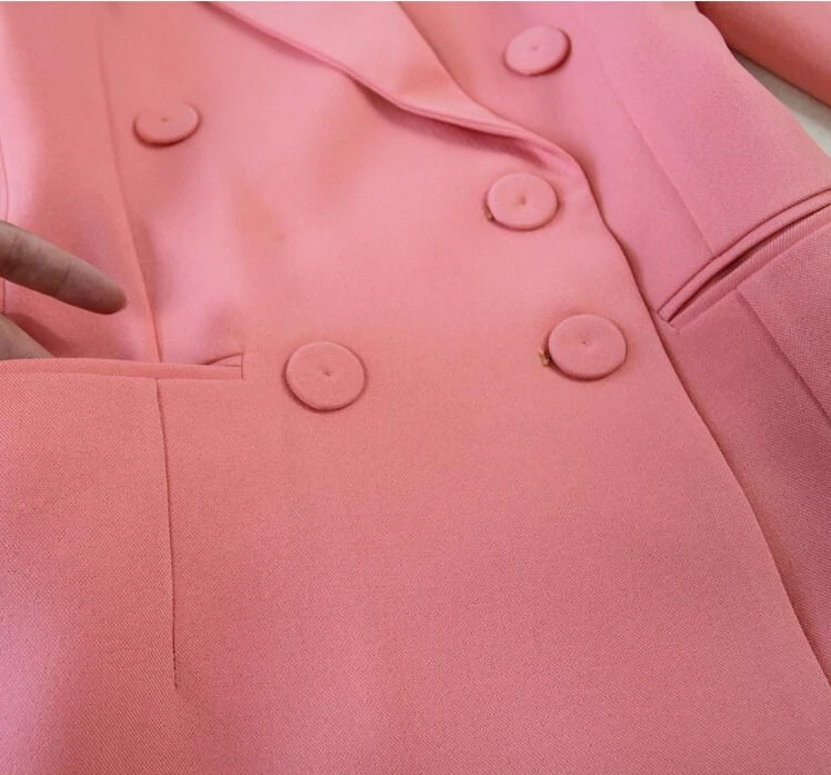 Женский весенний и осенний темперамент костюм костюмы розовый костюм+ Прямые брюки костюм/комплект из двух предметов TB535