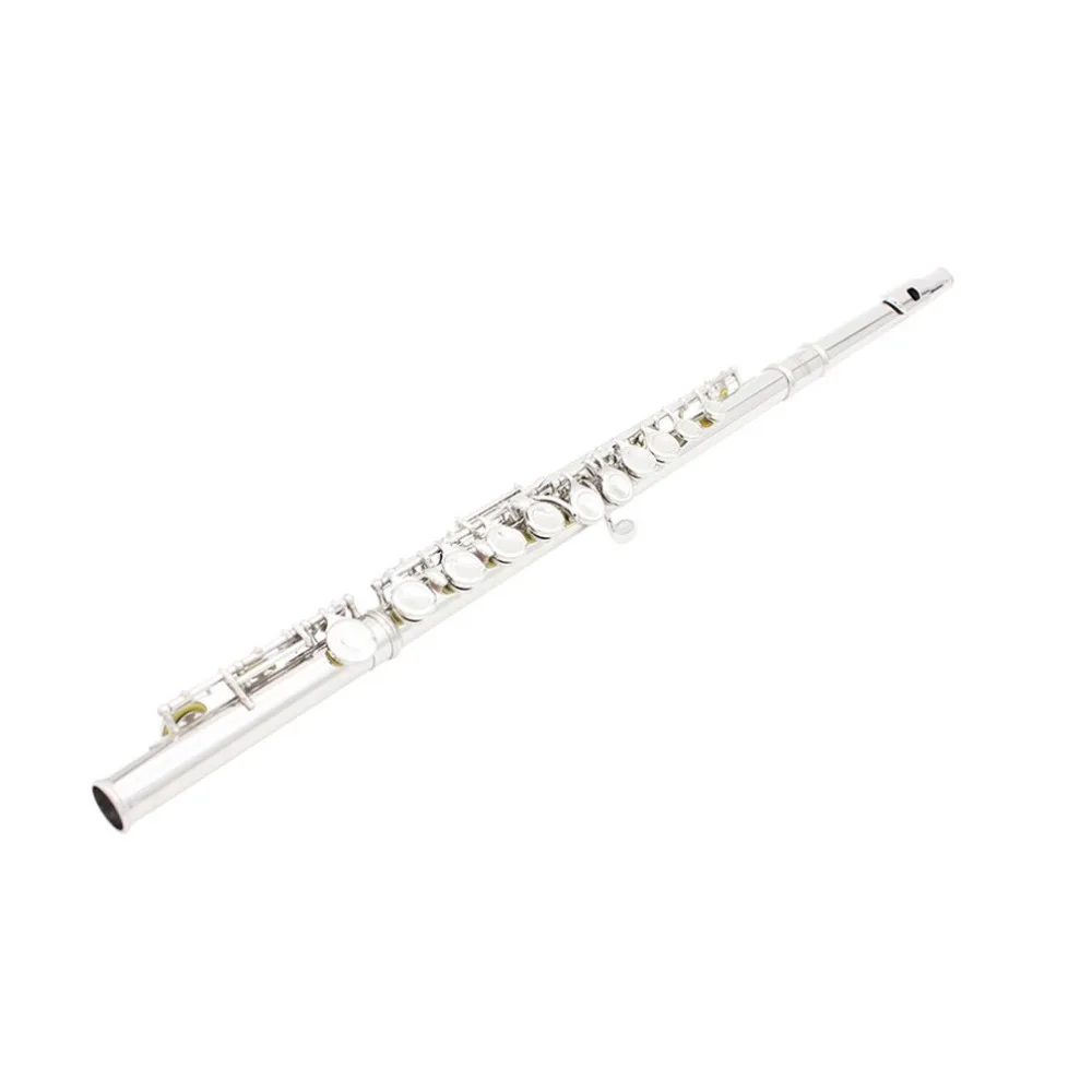 Silver Plated 16 Closed Holes Flute C Key Western Concert Musical Instrument With Cleaning Cloth Stick Gloves Screwdriver