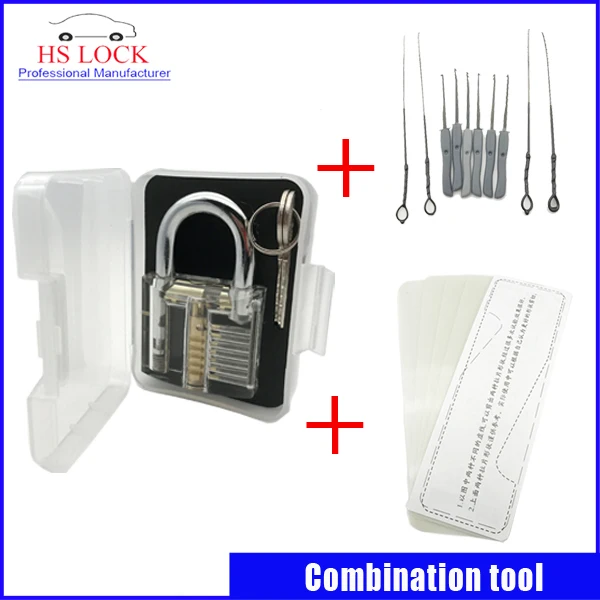 

Clear padlock practice lock pick with Broken Key Extractor Set Locksmith Tool Key Removing Removal Hooks with 5 pcs tension tool