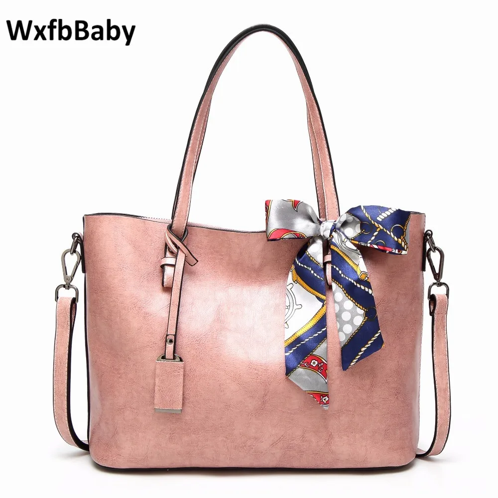 WxfbBaby brand women bag New style baguette totes big crossbody bags High quality wax oil skin ...