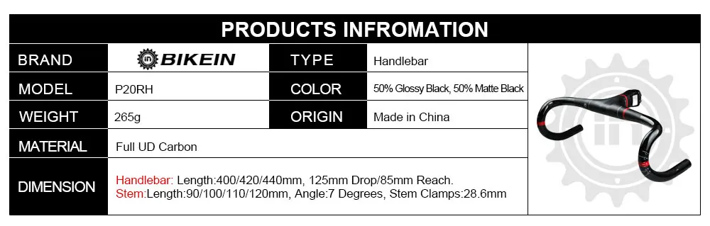 Bikein супер легкий полный UD Carbon Интегрированный Дорога Рули для велосипеда Велоспорт велосипед Запчасти Road Руль управления для мотоциклов S падение бар с стволовых 265 г