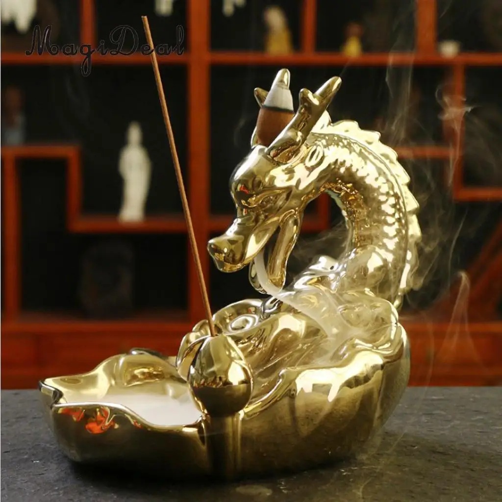 Traditional Chinese Dragon Incense Holder Porcelain Backflow Incense Burner Smoke Tower Incense Burners