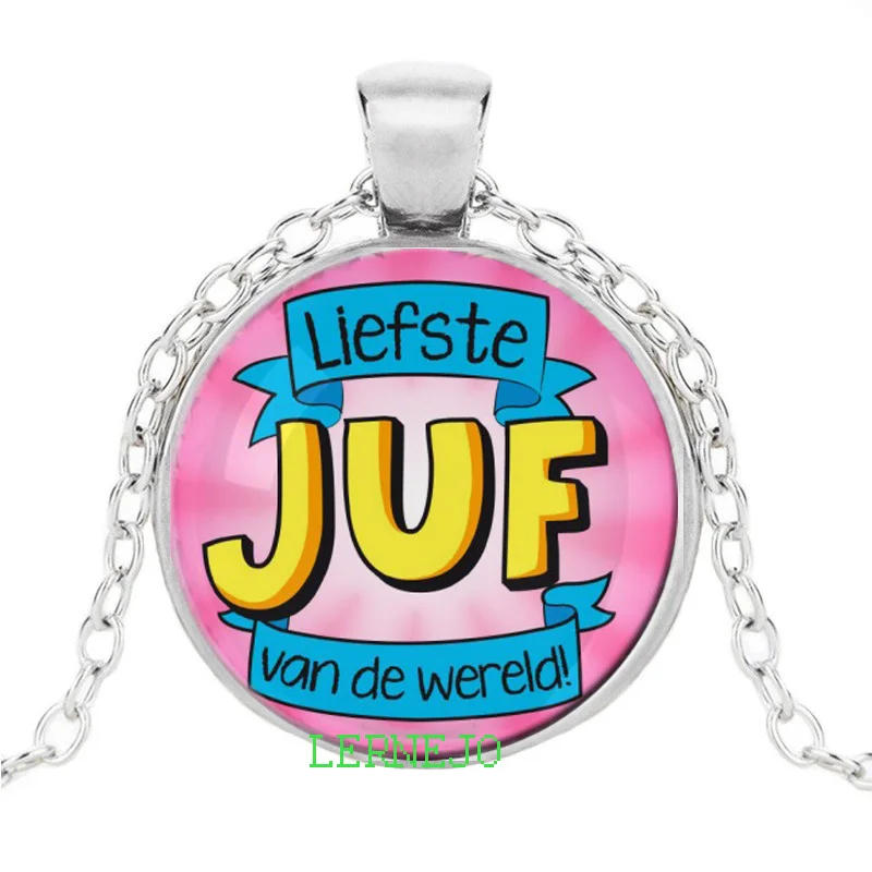 VOOR DE Liefste Juf leukste Meester Glas Ketting Ожерелье Подвеска крутящий момент bedankt juf подарок