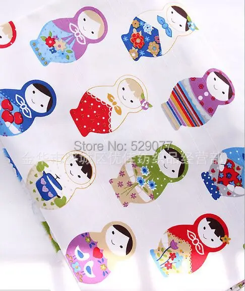 Плетеная льняная ткань ручной работы с матрешками 50*150см