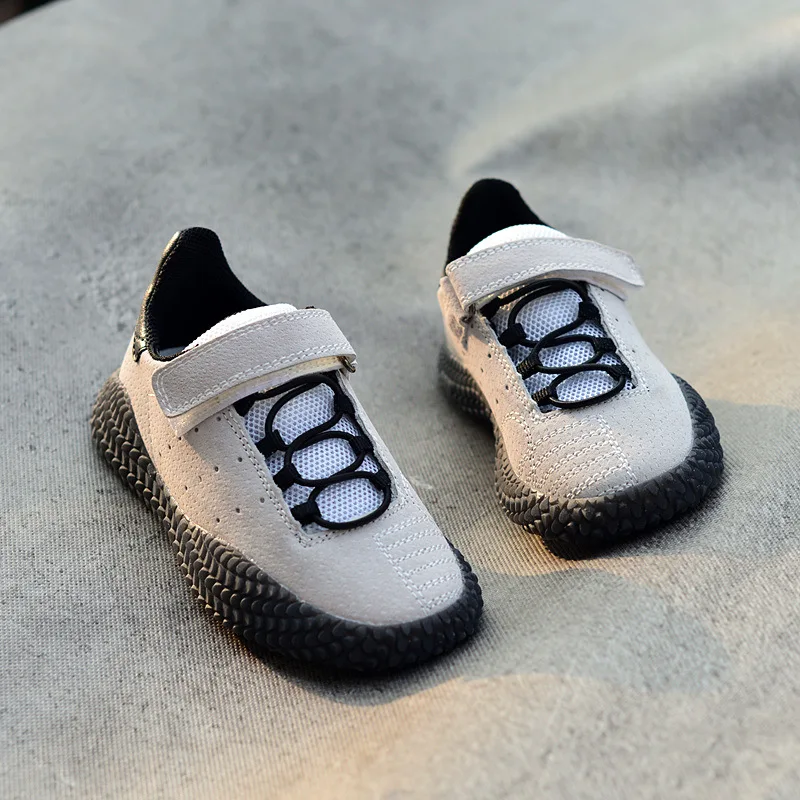 26 37 Genuine Leather Kids Running Shoes Breathable Mesh Casual Girls Boys Basketball Sport