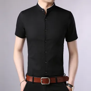 

Men's Shirts Summer Men's Solid Color Stand Collar Short Sleeve Shirt Fashion Slim Comfortable Shirt Business Casual Men's Shirt