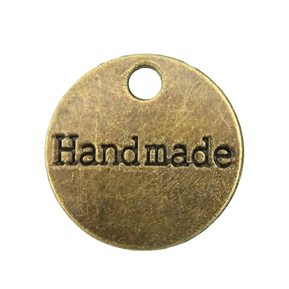 

10pcs Charm Handmade Tag Round Double Sided Handmade Charms Antique Bronze Color Double Sided Handmade Tag Charms 14mm