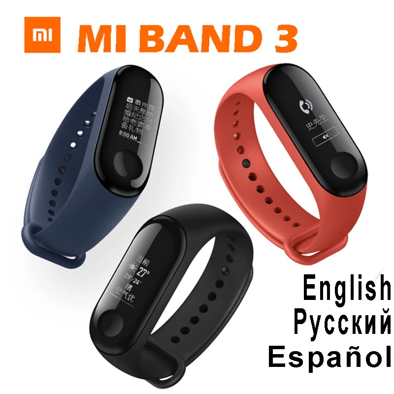 

Original Xiaomi mi band 3 miband 3 fitbits instant message callerID waterproof OLED touch screen Weather mi band 2 up mi fit 3