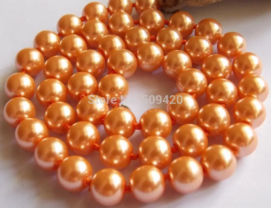 

Wholesale>AAA 8mm Hot Orange South Sea Shell Pearl Jewelry Necklace 18''