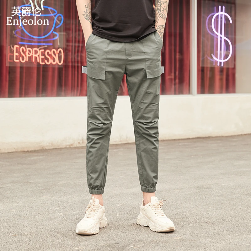

Enjeolon New Men Casual Pants Summer Spring Cotton Pocket Male Hip Hop Trousers Man Long Sweatpants Black CargoPant KZ6353