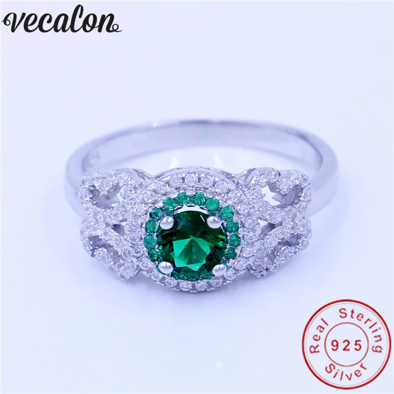 

Vecalon Jewelry Genuine 100% Soild 925 Sterling Silver ring 1ct 5A Zircon Green Cz Engagement wedding Band ring for women men