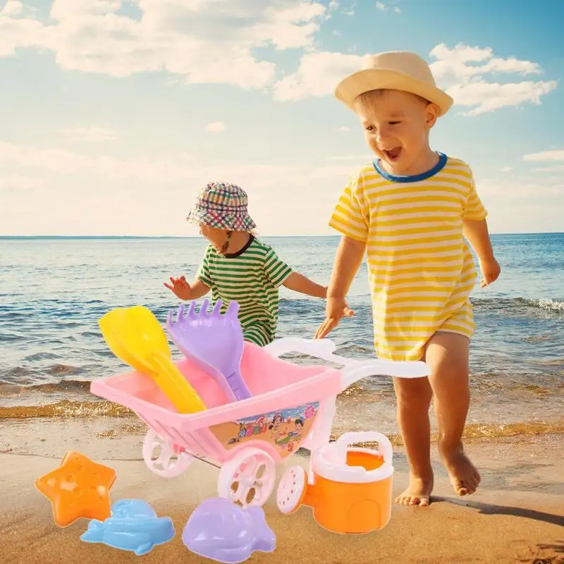 Пляжная игрушечная тележка, 7 шт. сетчатой сумки, детский летний пляжный игровой песок, водные инструменты, детский пляжный кейс на