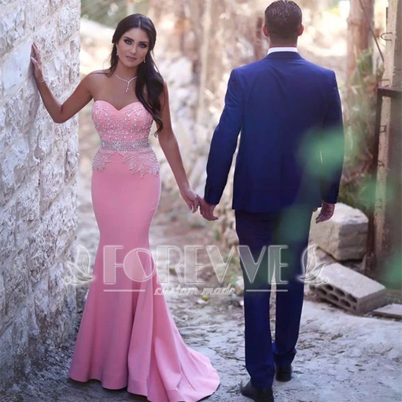 Luxury Pink Sweetheart Mermaid Evening Dress Long Abendkleider 2019 Beaded Crystal Formal Dress Robe De Soiree Evening Gown Luxury Pink Sweetheart Mermaid Evening Dress Long Abendkleider 2019 Beaded Crystal Formal Dress Robe De Soiree Evening Gown