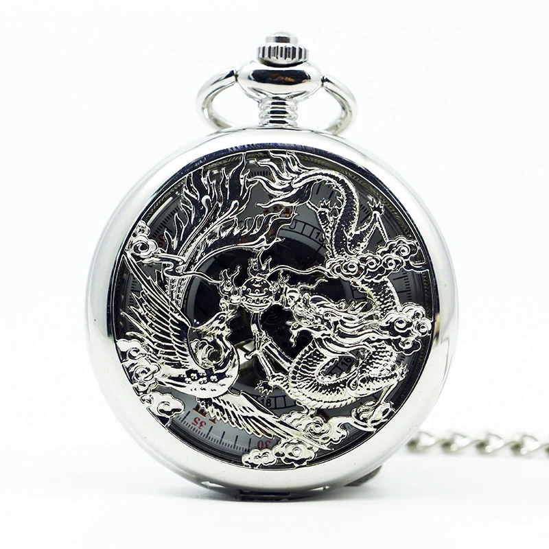 

Antique&Vintage Silver Chineses Flying Dragon&Phoenix Pendant Pocket&Fob Watches Mechanical Hand Winding Gift PJX1266