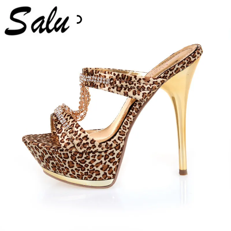 

Salu High heels sandals for woman Summer 2018 kid suede leather shoes woman Black 9 10 11 size Free shipping