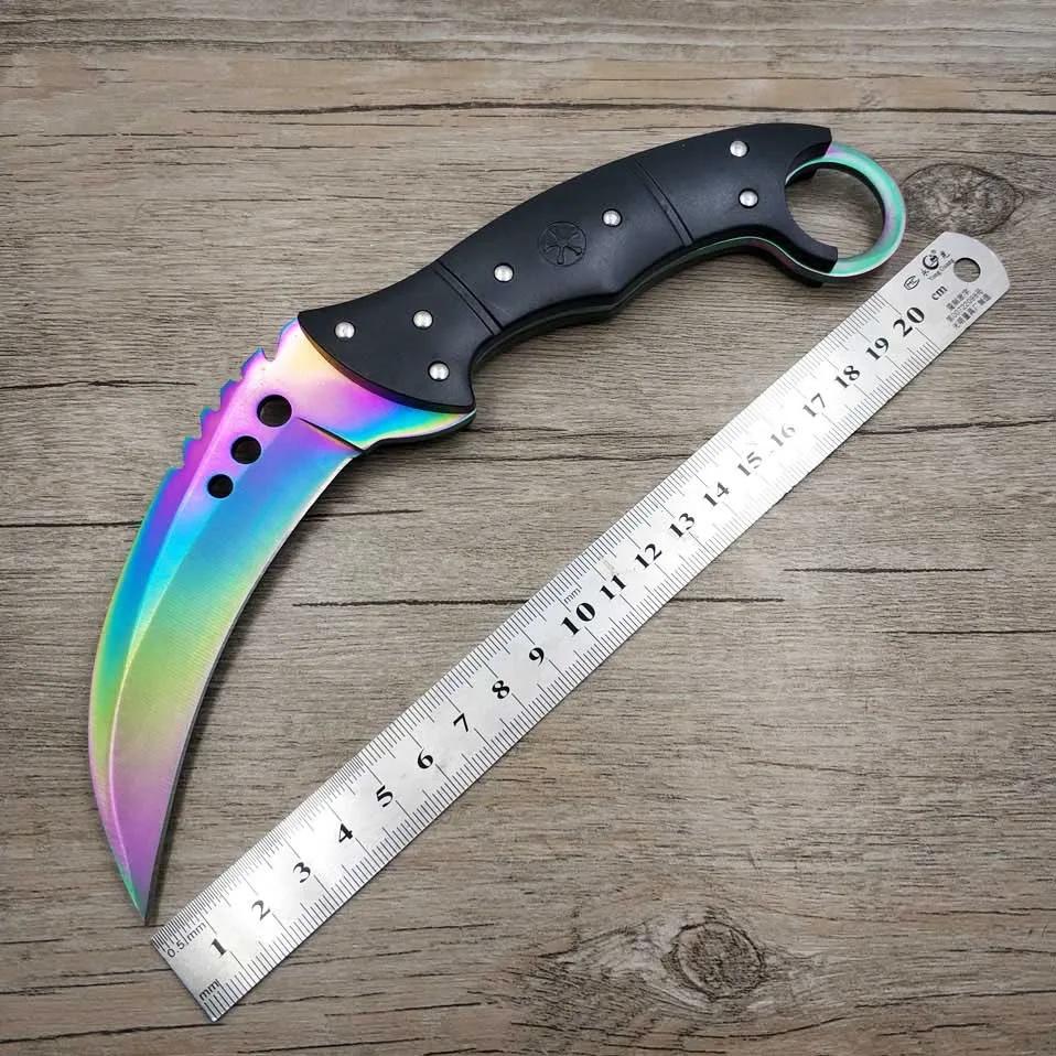 Прямая поставка 420C стальной karambit cs go тактический нож ABS Ручка счетчик удара нож-мачете охотничий нож для выживания с зажимом для ремня - Цвет: Fade black