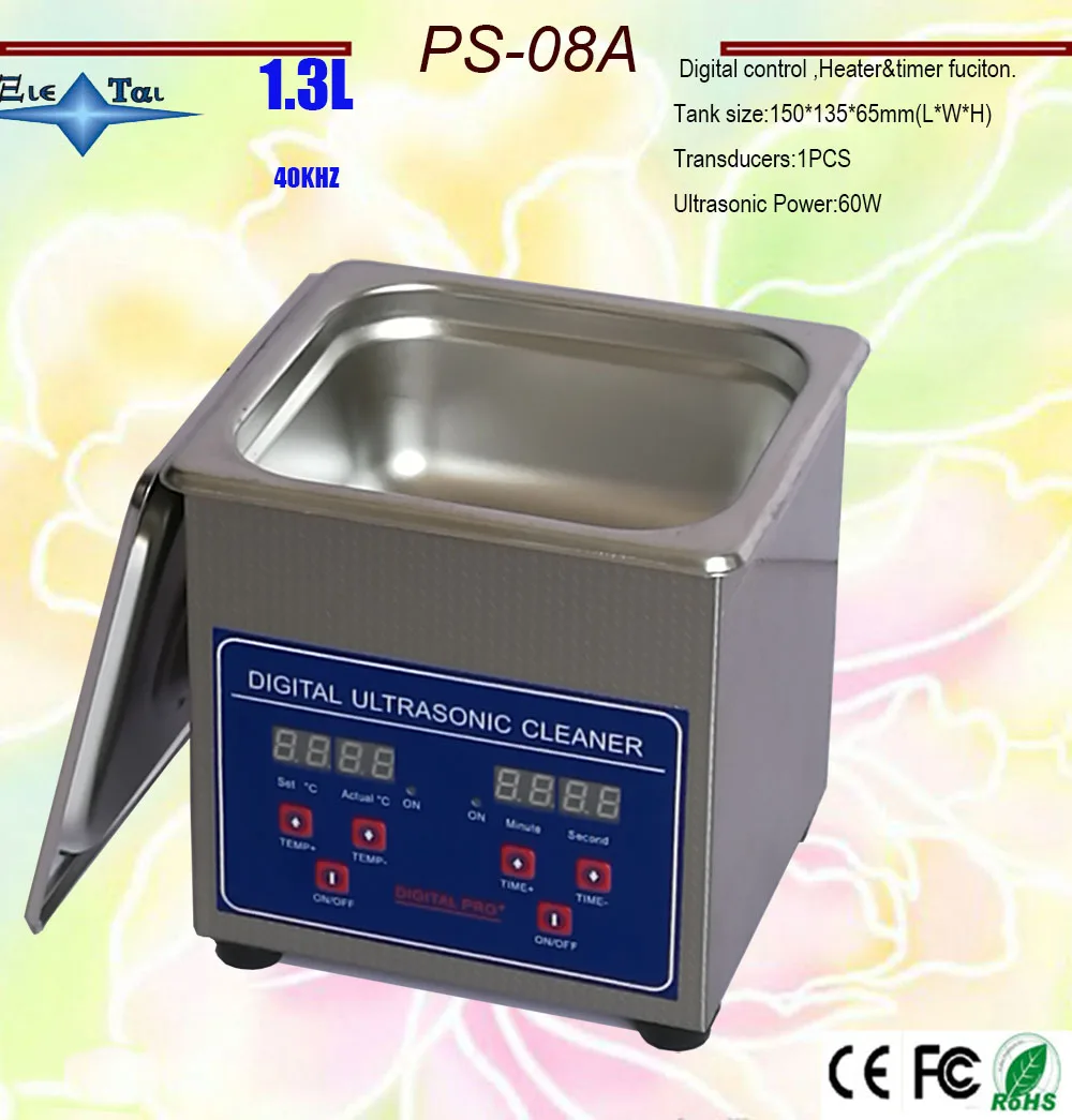

free shipping 110V/220V PS-08A 60W small heater&timer Digital Ultrasonic Cleaner 1.3L for glasses,razor, Jewellery free basket