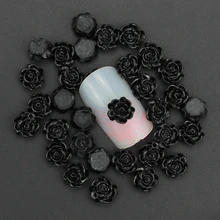 Blueness 50 шт. 3D украшения для ногтей 6 мм черная смола цветок дизайнерские украшения для ногтей шпильки DIY клей для нейл-арта наклейки PJ218