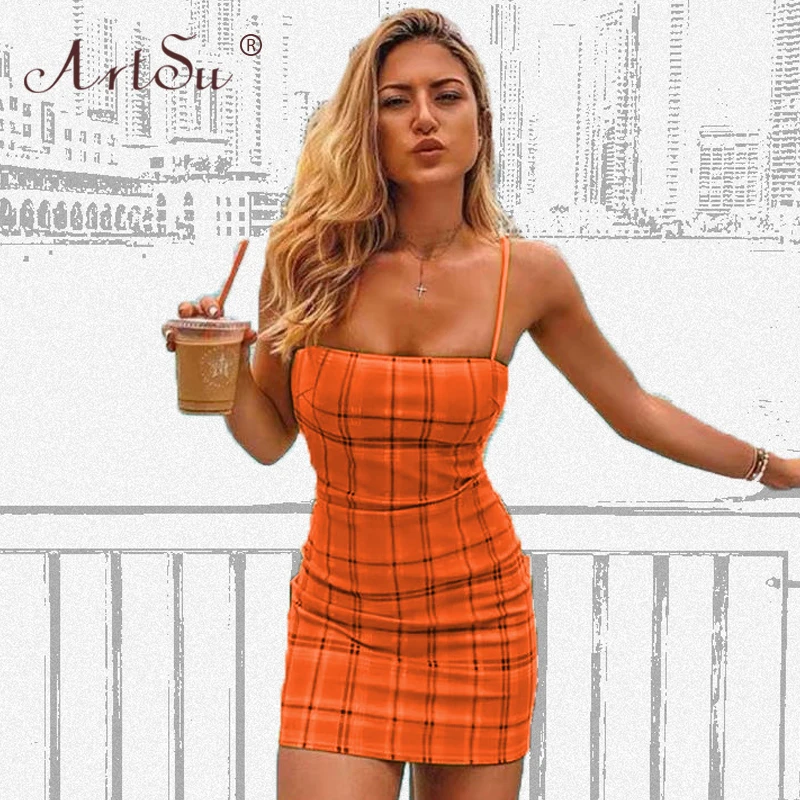 orange plaid dress