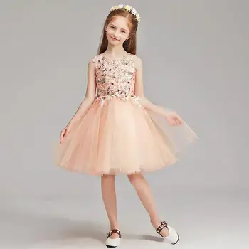 

2019 Kids Girl Elegant Lace Appliques Dress Teen Girl Mesh Princess Pageant Party Wedding Dress Children Formal Prom Gown Q511