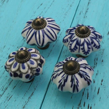 

6PCS Blue & White Hand-painted Ceramic Drawer Knobs Porcelain Pumpkin Cabinet Knobs Cupboard Handles Kids Furniture door Pulls