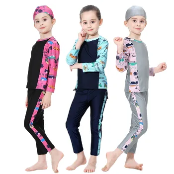 

New arrive beautiful muslim swimsuit girls UV swim shirt pants long sleeve high quality kids swimwear modest full body bathsuit