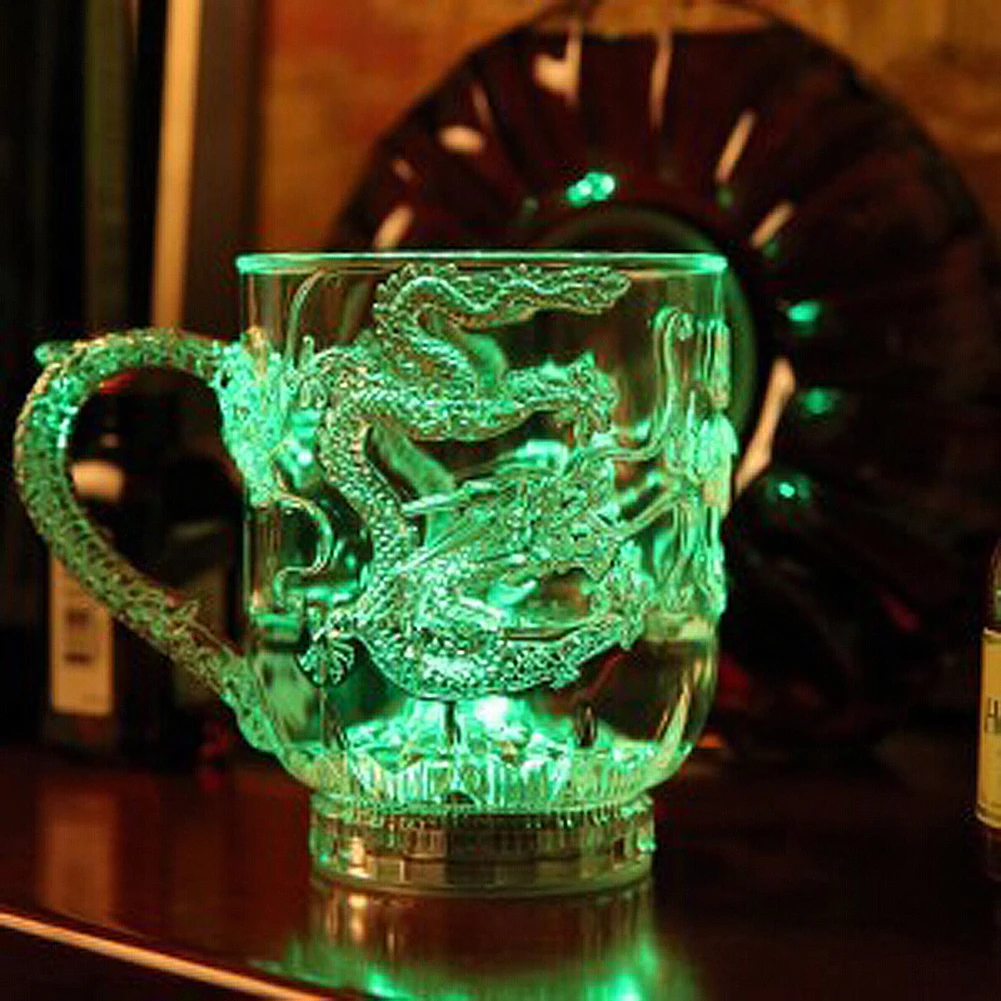 Бокал пивного стекла es чаша с драконом LED3D индукция радужного цвета светящаяся вспышка зеленые прозрачные бокалы для вина кружка Вечерние