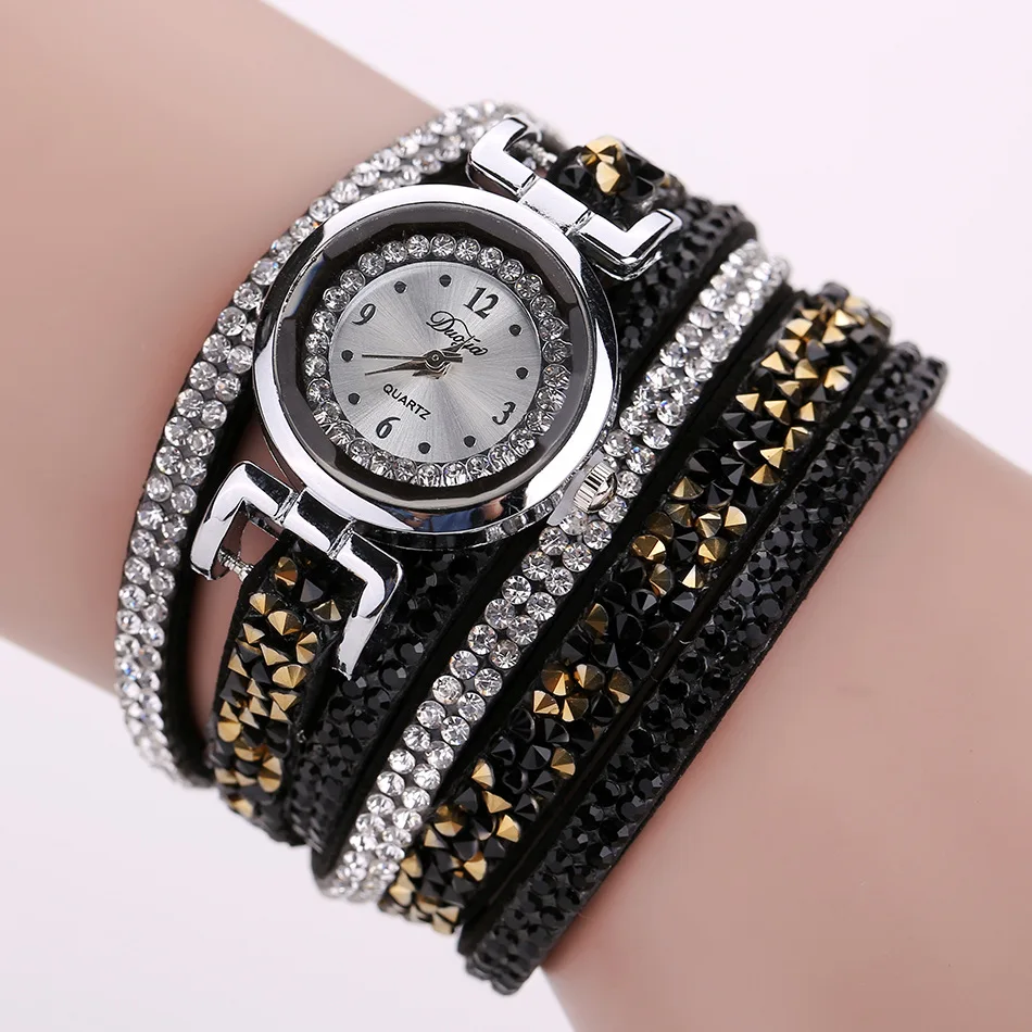 

Duoya Fashion Women Quartz Bracelet Watches Luxury Rhinestone Korea Velvet Wrap Wristwatches For Girl Students