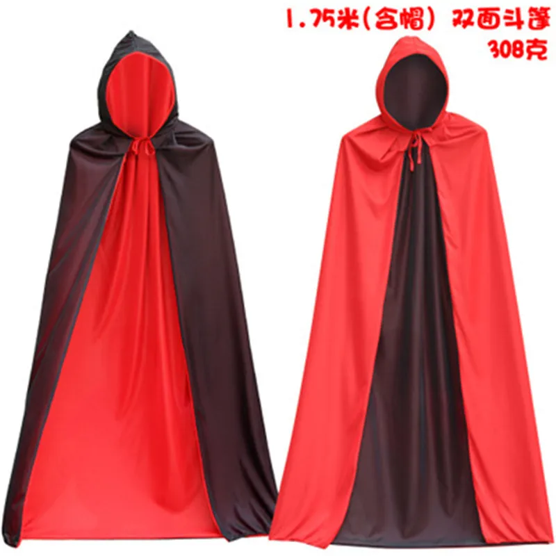 Halloween Trench Cloak Cosplay Costume Death Vampire Red Black Cloak Double and Single Layer Stand Collar Hooded Cloak Costume Halloween Trench Cloak Cosplay Costume Death Vampire Red Black Cloak Double and Single Layer Stand Collar Hooded Cloak Costume